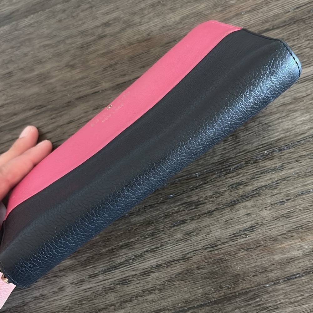 [Kate Spade] Two-Tone Zip-Around Long Colorblock Pink & Black Designer Wallet - Picture 6 of 12